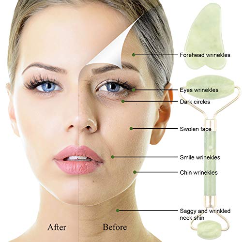 EAONE 4 in 1 Gua Sha Facial Tools, Jade Roller Face Roller Skin Care Tools Ma...