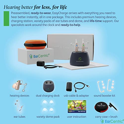 EarCentric EasyCharge Rechargeable Hearing Aids (Pair) for Seniors, Adults, B...