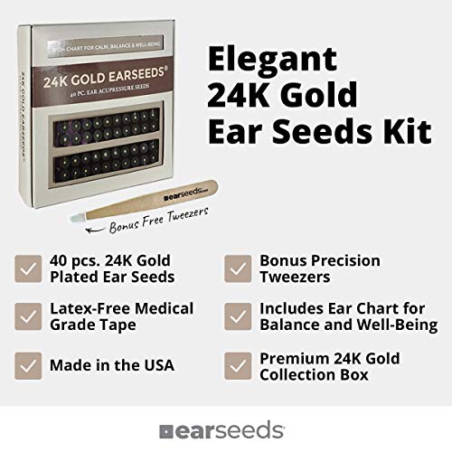 Ear Seeds: 24K Gold EarSeeds Acupressure Kit - 40 Pieces - Ear Seeds with Bon...
