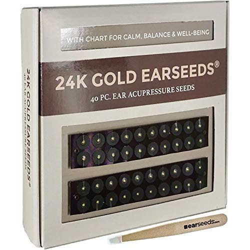 Ear Seeds: 24K Gold EarSeeds Acupressure Kit - 40 Pieces - Ear Seeds with Bon...