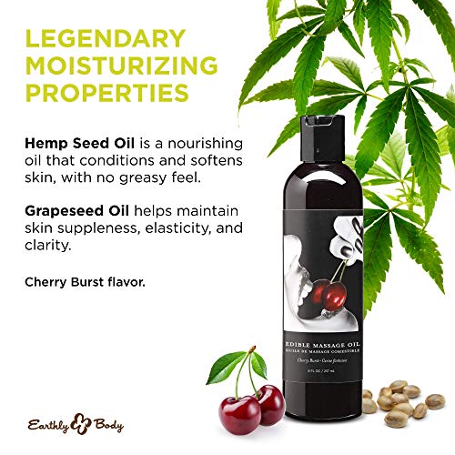 Earthly Body Edible Massage Oil, Cherry - 8 fl. oz. - Hemp Seed, Almond, Grap...