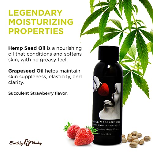Earthly Body Edible Massage Oil, Strawberry - 2 fl. oz. - Hemp Seed, Almond, ...