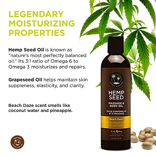 Hemp Seed Massage & Body Oil, Beach Daze Scent - 8 fl. oz. - Nourishing, Mois...