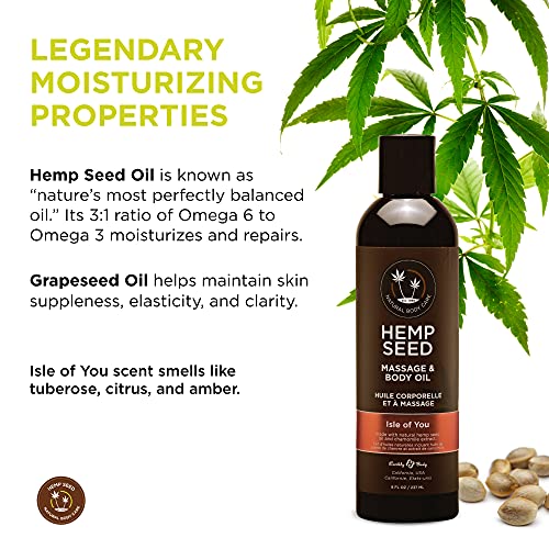 Hemp Seed Massage & Body Oil, Isle of You Scent - 8 fl. oz. - Nourishing, Moi...