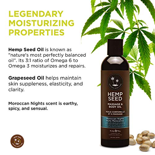 Hemp Seed Massage & Body Oil, Moroccan Nights Scent - 8 fl. oz. - Nourishing,...
