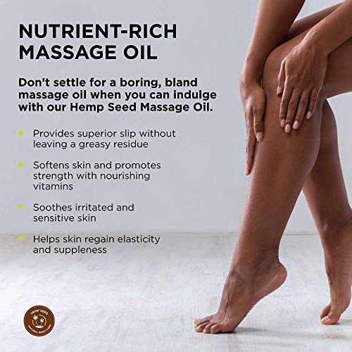 Hemp Seed Massage & Body Oil, Nag Champa Scent - 8 fl. oz. - Nourishing, Mois...