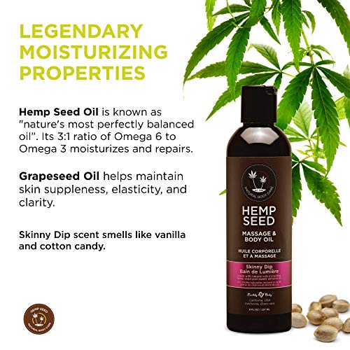 Hemp Seed Massage & Body Oil, Skinny Dip Scent - 8 fl. oz. - Nourishing, Mois...