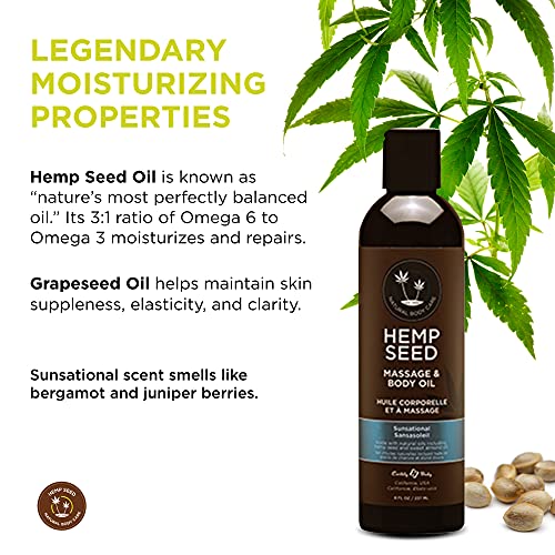 Hemp Seed Massage & Body Oil, Sunsational Scent - 8 fl. oz. - Nourishing, Moi...