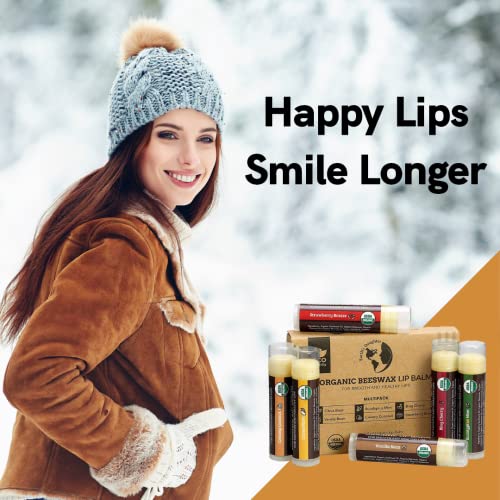 USDA Organic Lip Balm 6-Pack by Earth's Daughter - Fruit Flavors, Beeswax, Co...