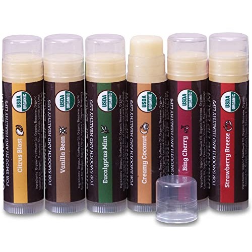 USDA Organic Lip Balm 6-Pack by Earth's Daughter - Fruit Flavors, Beeswax, Co...