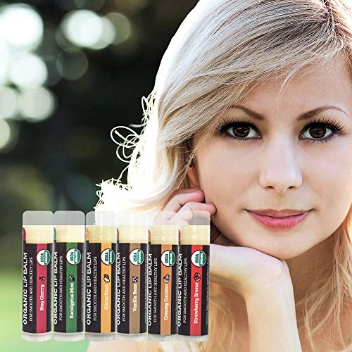 USDA Organic Lip Balm 6-Pack by Earth's Daughter - Fruit Flavors, Beeswax, Co...