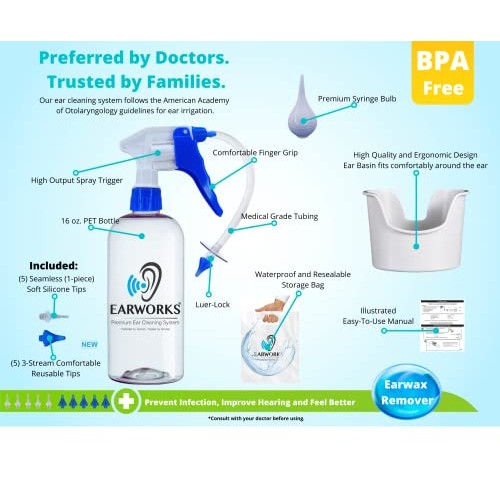 EarWorks Ear Cleaner, Ear Wax Remover, Ear Washer with High Output Sprayer Ir...