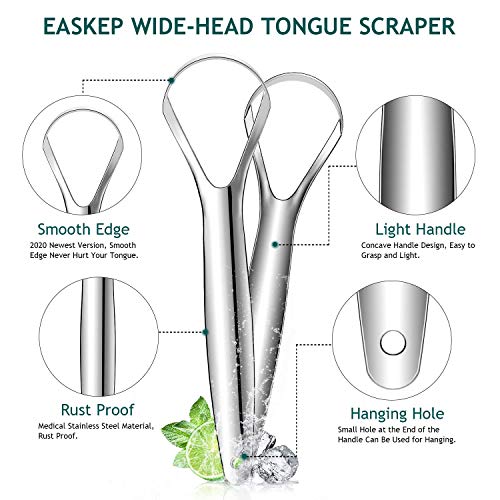 2Pack Tongue Scraper Cleaner for Adults - Easkep Fights Bad Breath 100% Stain...