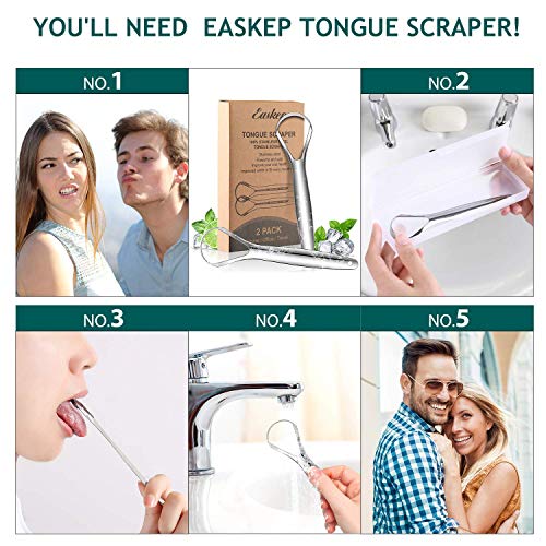 2Pack Tongue Scraper Cleaner for Adults - Easkep Fights Bad Breath 100% Stain...
