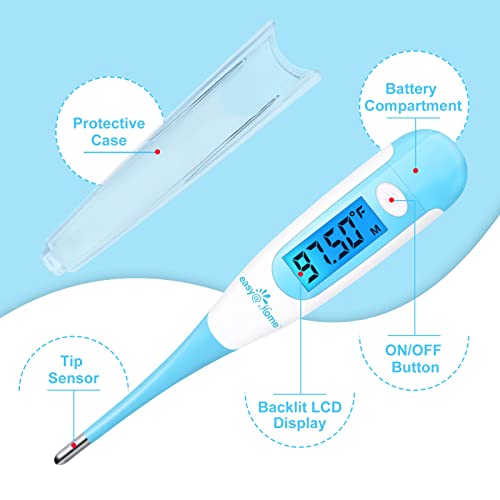 Easy@Home Digital Basal Thermometer with Blue Backlight LCD Display, 1/100th ...