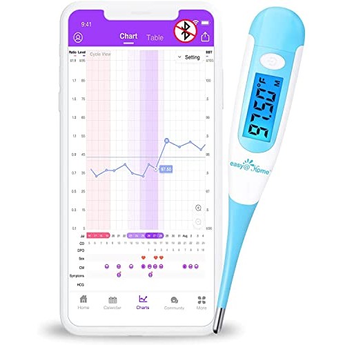 Easy@Home Digital Basal Thermometer with Blue Backlight LCD Display, 1/100th ...