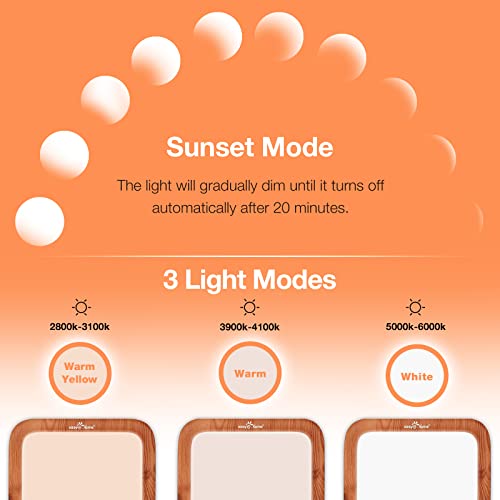 Light Therapy Lamp UV-Free 10000 Lux: Easy@Home Wood Light Therapy Energy Lam...