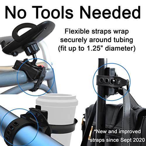 Mobility Combo Pack - Cup Holder, Phone Holder and Hooks for Walkers, Wheelch...