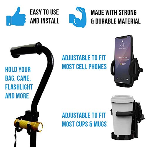 Mobility Combo Pack - Cup Holder, Phone Holder and Hooks for Walkers, Wheelch...