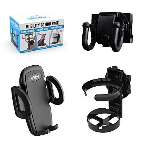 Mobility Combo Pack - Cup Holder, Phone Holder and Hooks for Walkers, Wheelch...