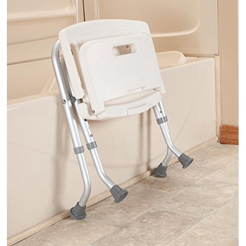 EasyComforts Folding Bath Seat with Back Support, Portable Shower Bench, White