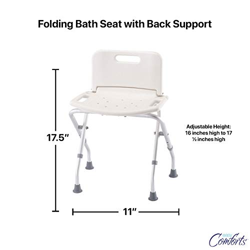 EasyComforts Folding Bath Seat with Back Support, Portable Shower Bench, White