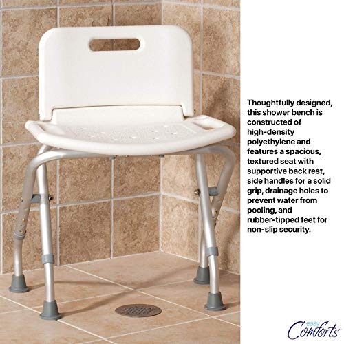 EasyComforts Folding Bath Seat with Back Support, Portable Shower Bench, White