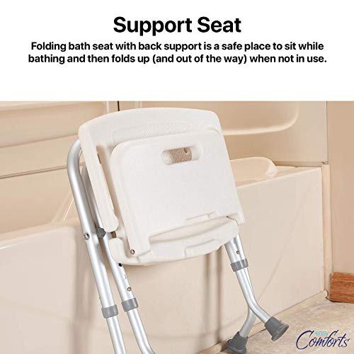 EasyComforts Folding Bath Seat with Back Support, Portable Shower Bench, White