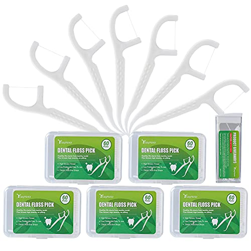 Dental Floss Picks, 5 Travel Floss Cases 300 Counts Dental Flossers,Floss Sti...
