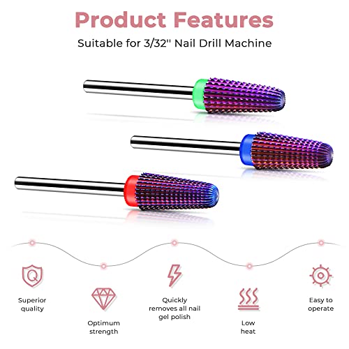 EasyinBeauty 5-in-1 Nail Drill Bit - 3-Piece Nail Drill Bits Set for Gel, Acr...