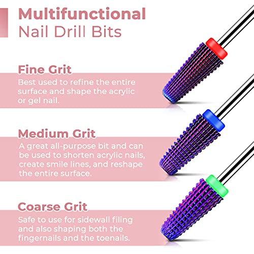 EasyinBeauty 5-in-1 Nail Drill Bit - 3-Piece Nail Drill Bits Set for Gel, Acr...