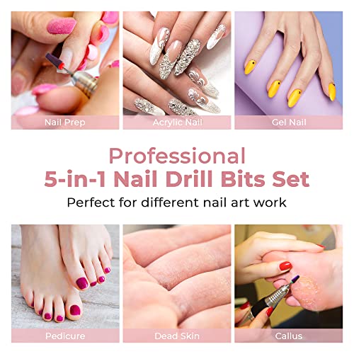 EasyinBeauty 5-in-1 Nail Drill Bit - 3-Piece Nail Drill Bits Set for Gel, Acr...