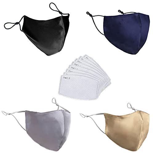 4-pack 100% Mulberry Silk Face Mask with 8 Filters for Women Reusable Washabl...