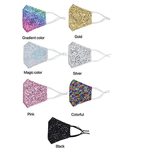 Bling Sequin Fashion Face Mask with 2 Filters for Women Reusable Washable Spa...