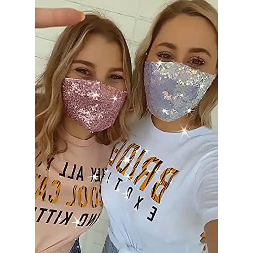 Bling Sequin Fashion Face Mask with 2 Filters for Women Reusable Washable Spa...