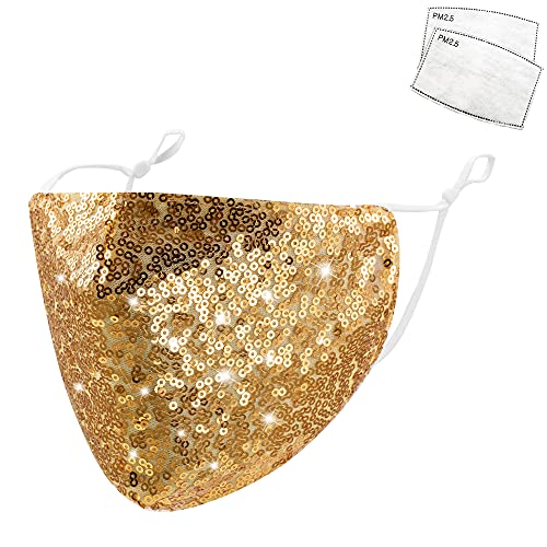 Bling Sequin Fashion Face Mask with 2 Filters for Women Reusable Washable Spa...