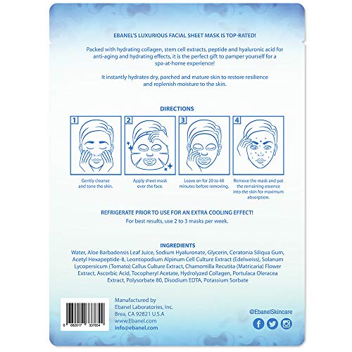 Ebanel 15 Pack Collagen Face Mask, Instant Brightening & Hydrating Face Sheet...