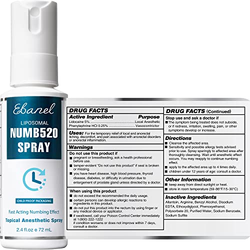 Ebanel 5% Lidocaine Spray Pain Relief Numb520 Numbing Spray with Phenylephrin...