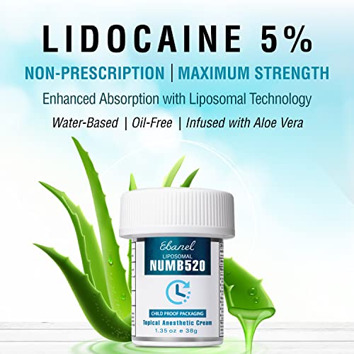 Ebanel 5% Lidocaine Topical Numbing Cream Maximum Strength, 5-Pack of 1.35 Oz...