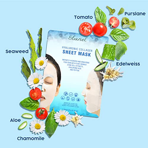 Ebanel Bundle of 15-Pack Collagen Face Mask, and 10-Pack Carbonated Bubble Cl...