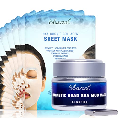Ebanel Bundle of 15-Pack Collagen Face Mask, and Magnetic Dead Sea Mud Mask