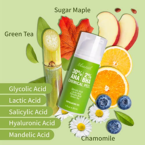 Ebanel 30% AHA 2% BHA Chemical Peel Exfoliant Gel, Face Peel with Glycolic Ac...
