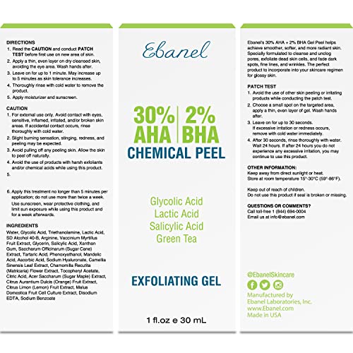 Ebanel 30% AHA 2% BHA Chemical Peel Exfoliant Gel, Face Peel with Glycolic Ac...