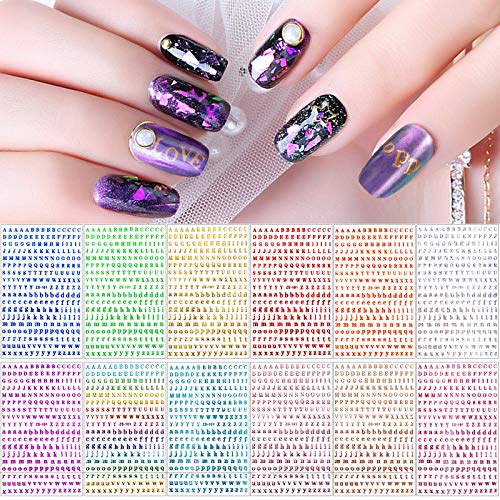 12 Sheets Letters Nail Stickers, EBANKU Alphabet Nail Stickers Holographic Sm...