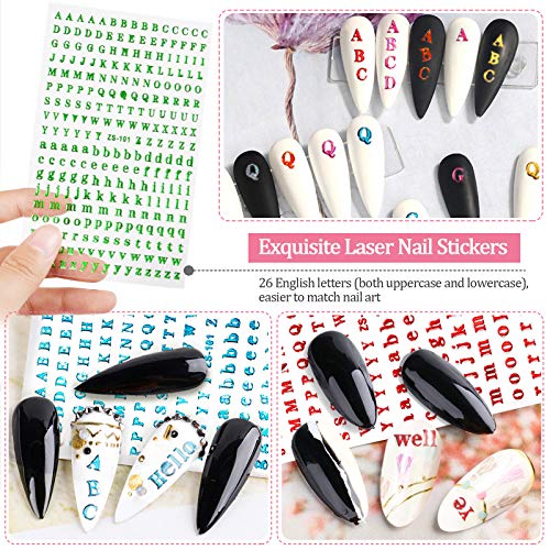 12 Sheets Letters Nail Stickers, EBANKU Alphabet Nail Stickers Holographic Sm...