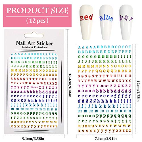 12 Sheets Letters Nail Stickers, EBANKU Alphabet Nail Stickers Holographic Sm...
