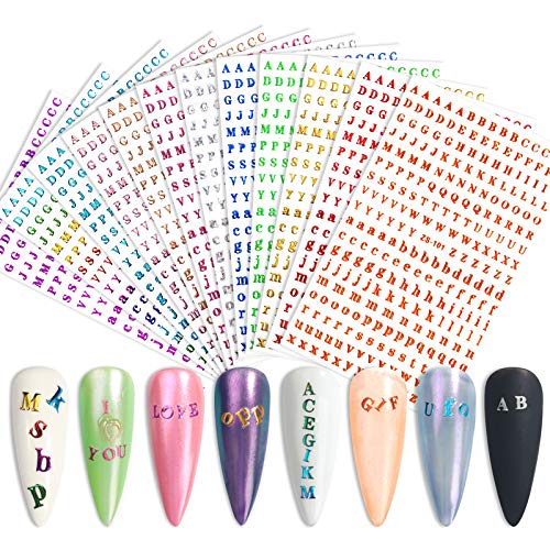 12 Sheets Letters Nail Stickers, EBANKU Alphabet Nail Stickers Holographic Sm...
