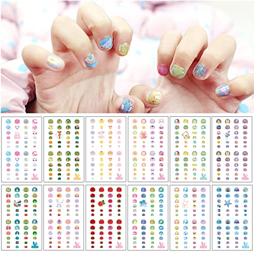 EBANKU Self Adhesive Nail Art Stickers for Kids with Nail File, 12 Sheets 3D ...