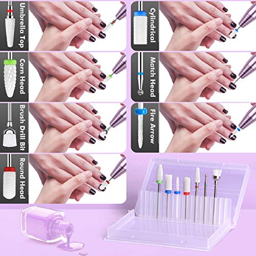 Ceramic Nail Drill Bits Set ECBASKET 7pcs 3/32 inch Diamond Carbide Nail Dril...