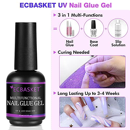 Nail Glue for Acrylic Nails, Brush on Nail Glue 15ML, 3 in 1 Acrylic Nail Glu...